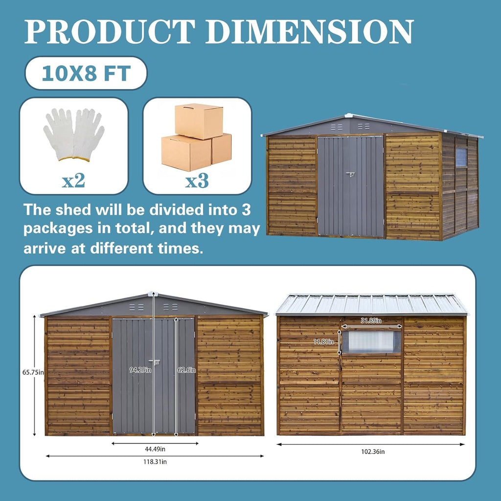 8 * 10FT Endark Wood Heavy-Duty Metal Storage Shed with Lockable Sliding Doors