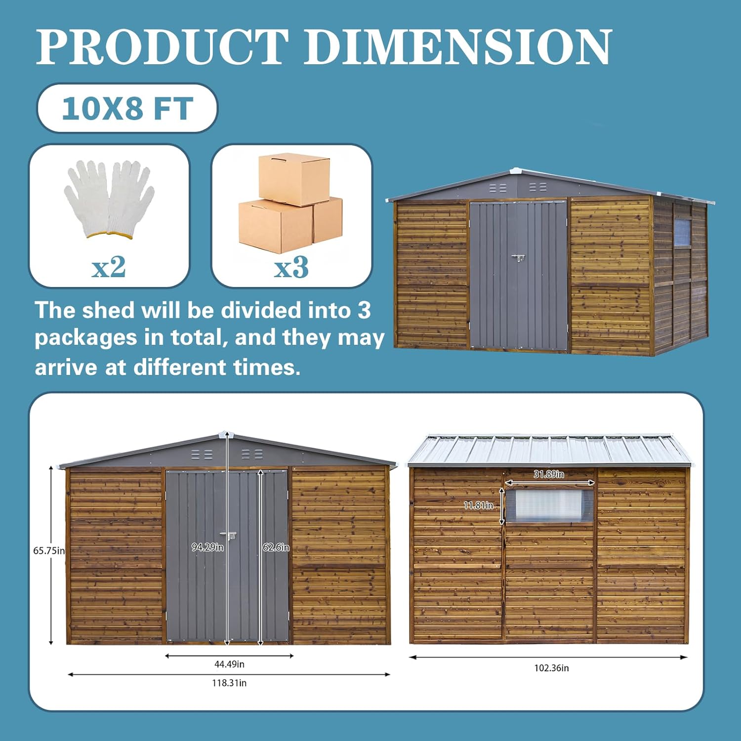 8 * 10FT Endark Wood Heavy-Duty Metal Storage Shed with Lockable Sliding Doors
