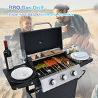 Endark Propane Gas Grill 3-Burner,26,000 BTU Stainless BBQ Grill with Porcelain-Enameled Cooking Grates,Built-In Thermometer,Includes Side Shelf and Wheels,Ideal for Backyard,Patio,Outdoor Cooking