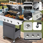 Endark 3-burner Propane Gas Grill | 37,000 BTU Stainless Steel with Side-iFre Function | with Enameled Cast Iron Grate,Thermometer and Side Stand Wheels | Great for Patio and Garden Outdoor Cooking
