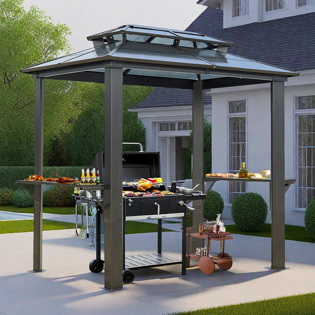 Endark 8'x5' Grill Hardtop Polycarbonate Gazebo with Double Roof