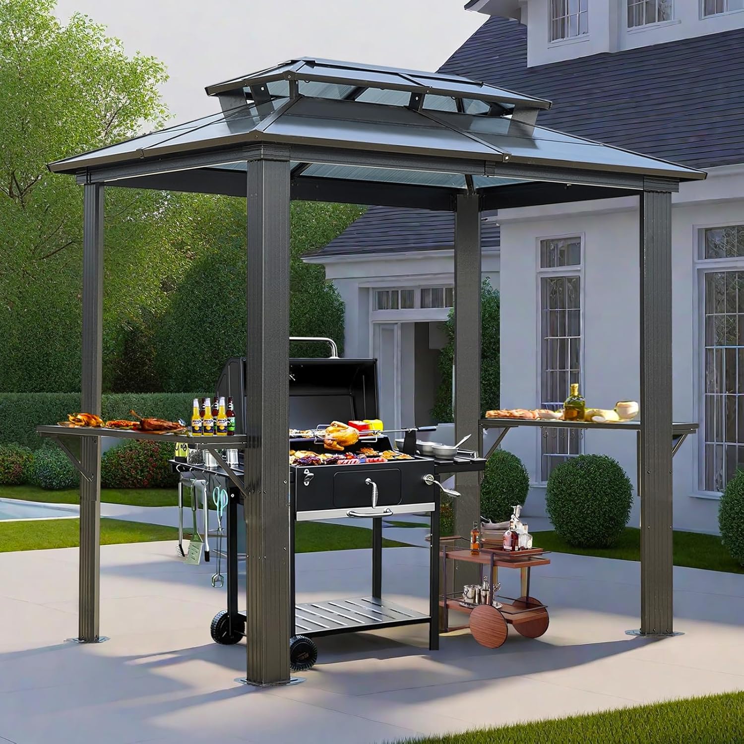 Endark 8'x5' Grill Hardtop Polycarbonate Gazebo with Double Roof