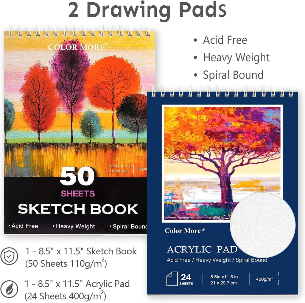 Deluxe Art Set with 2 Drawing Pads, Crayons, Acrylic Paints, Colored Pencils Set in Wooden Case, Professional Art Kit for Adults, Artist and Teens, Paint Supplies