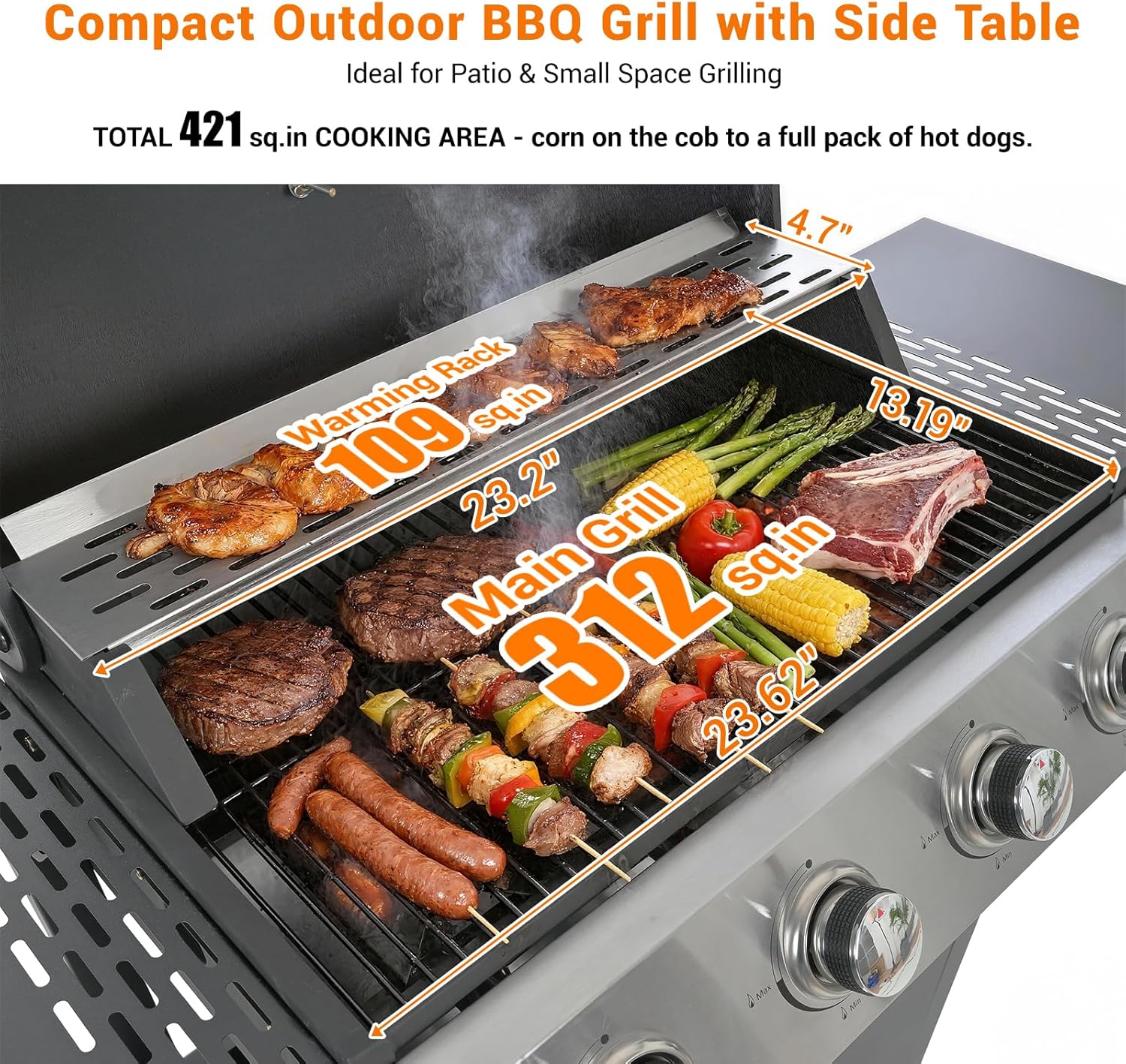 4-Burner Gas Grill with Side Burner & Cover, 51000 BTU Stainless Steel Outdoor BBQ Grill, 452 sq.in Cooking Area, Ideal for Backyard, Patio Large Gatherings