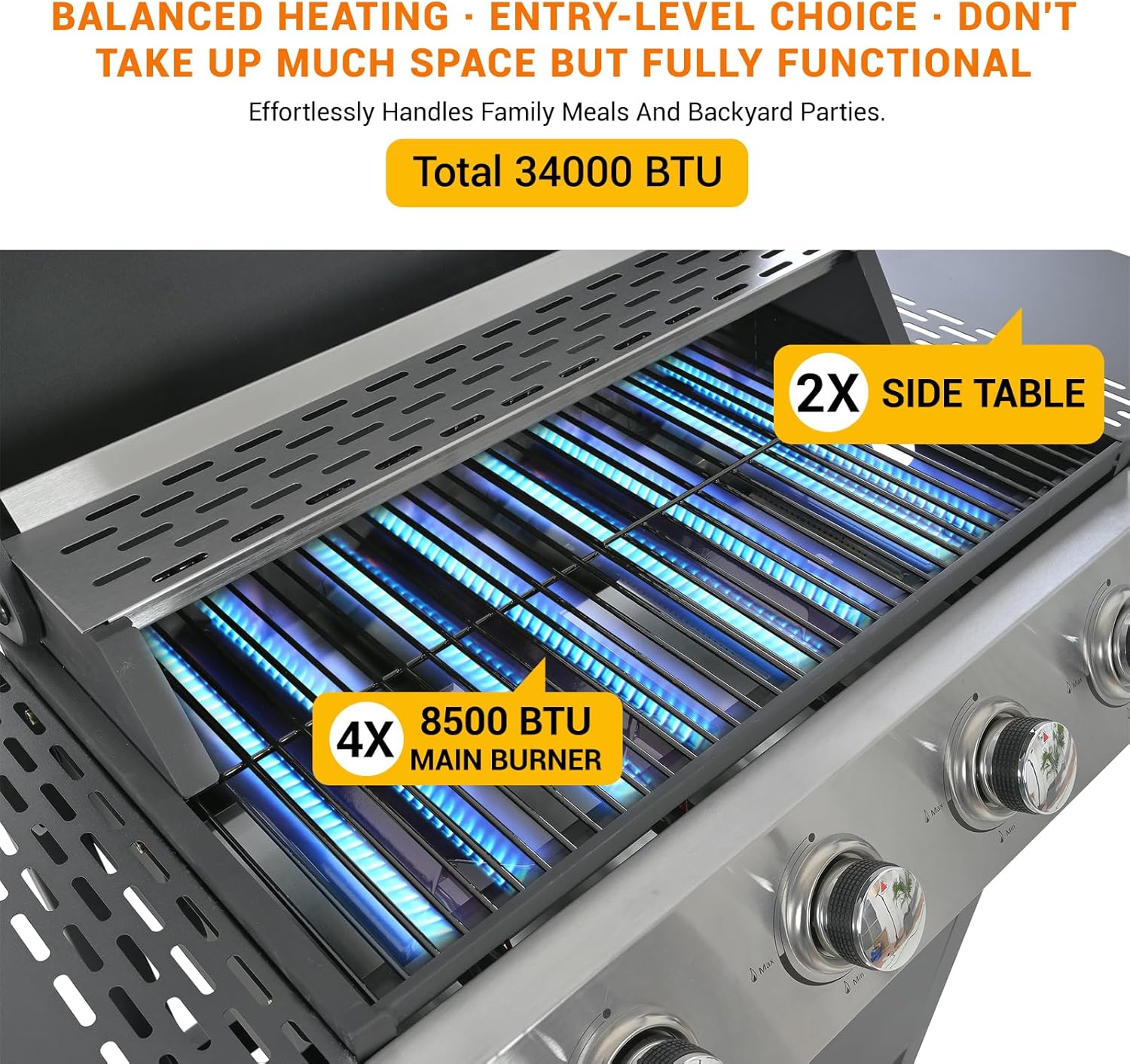 4-Burner Gas Grill with Side Burner & Cover, 51000 BTU Stainless Steel Outdoor BBQ Grill, 452 sq.in Cooking Area, Ideal for Backyard, Patio Large Gatherings