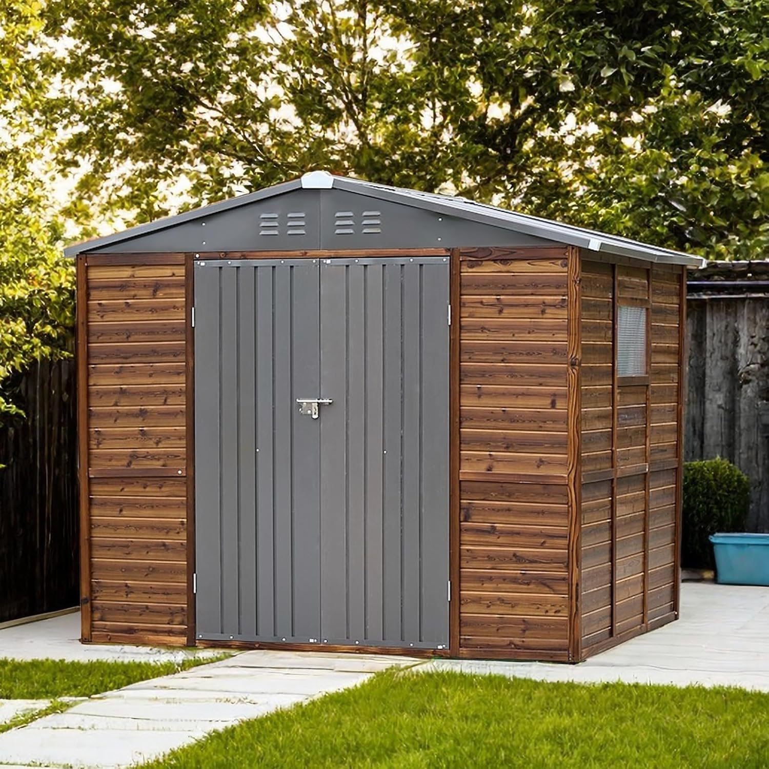 6 * 8FT Endark Wood Heavy-Duty Metal Storage Shed with Lockable Sliding Doors