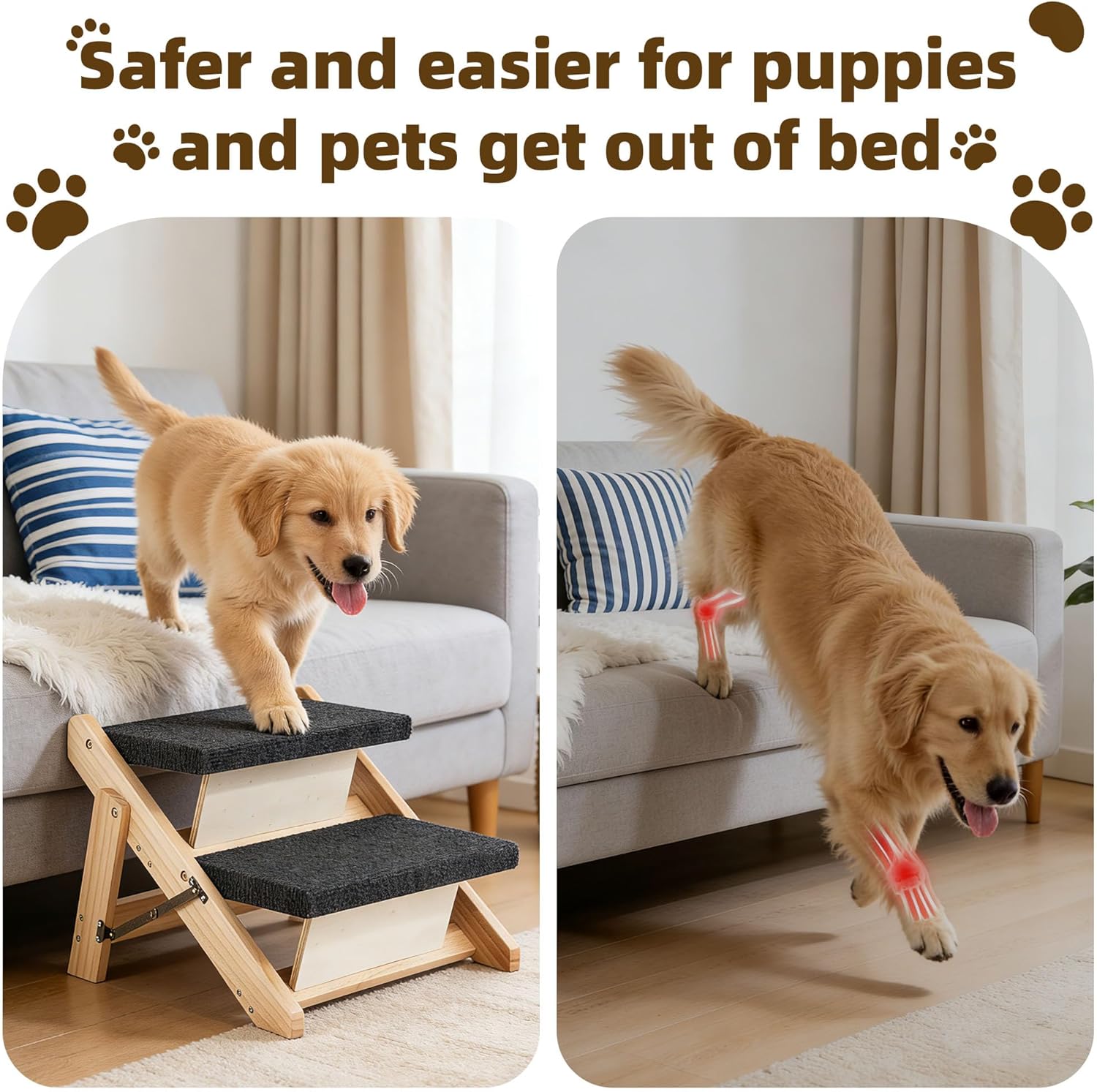 MEWANG Wood Pet Stairs & Ramp for Small/Medium Dogs and Cats(17.3" L x 17.2" W x 13.0" H)