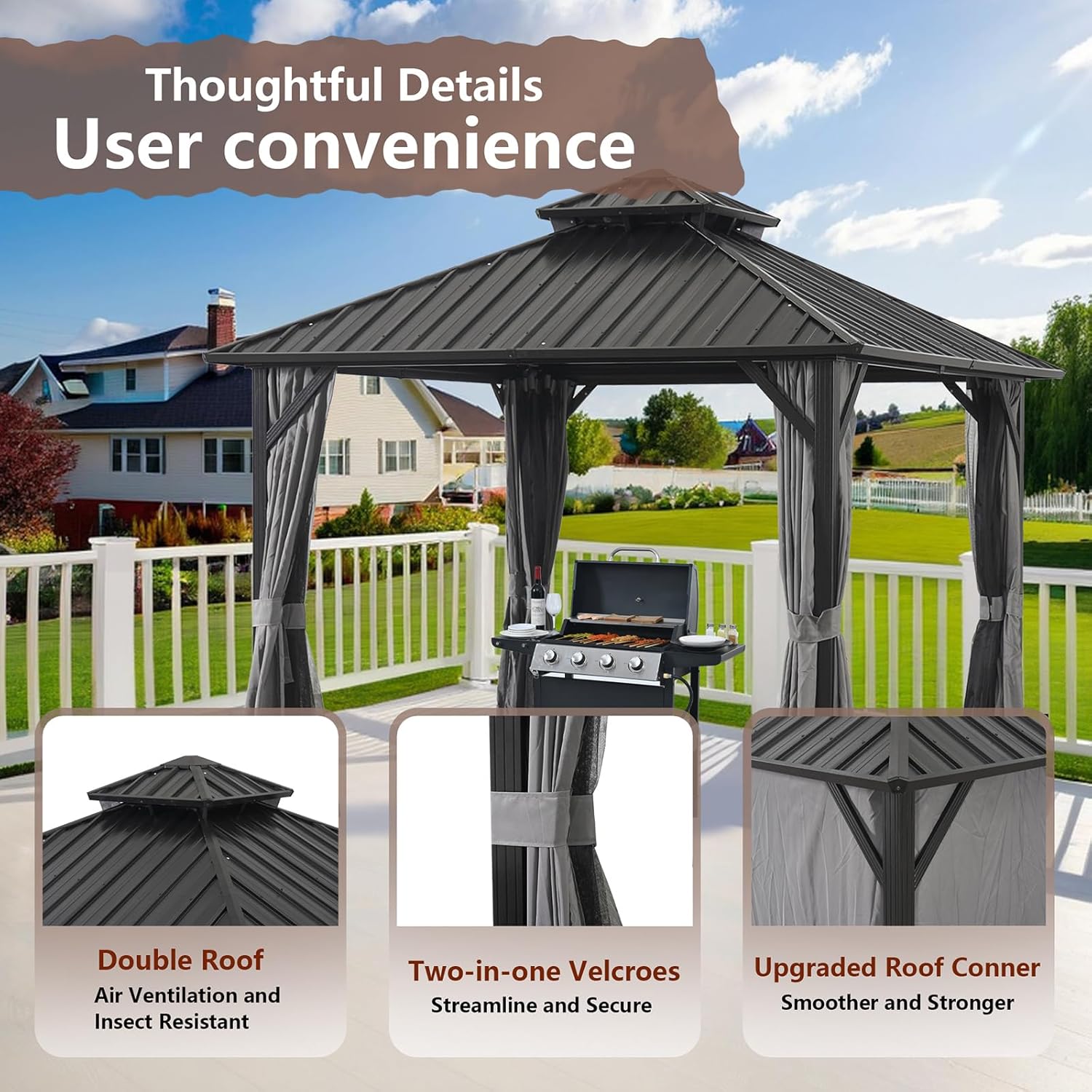 10 * 10FT Gazebo with Galvanized Steel Double Top Canopy