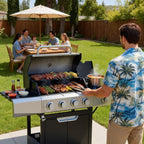 EUHOME Upgraded 51,000 BTU Stainless Steel Burner Barbecue Grill, 4 Burner BBQ Propane Gas Grill with Side Burner, 452 sq.in Cooking Area with Porcelain for Patio, Camping, Outdoor Cooking