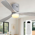 Sofucor 52 Inch Solid Wood Ceiling Fan Without Lights Flush Mount Ceiling Fan with Remote Control-Wood Blades Modern Outdoor Ceiling Fans No Light for Bedroom/Farmhouse/Patio/Indoor, Brown Black