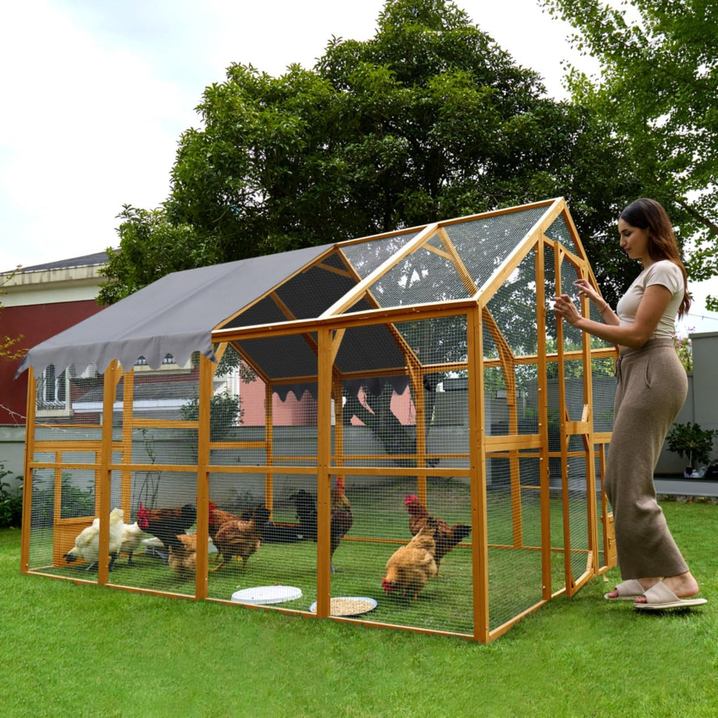 110" Large Outdoor Chicken Coop Enclosure with Waterproof Cover, Walk-in Catio for Cats, Spacious Wooden Pet Playpen with Enhanced Safety Mesh