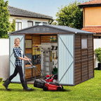 8 * 8FT Endark Wood Heavy-Duty Metal Storage Shed with Lockable Sliding Doors