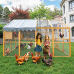Walk-in Chicken Coop Outdoor with Waterproof Cover, 110" Large Cat Enclosure for Outdoor, Wooden Kitten Playpen with Galvanized Wire Mesh, 2 Small Doors & Safety Lock