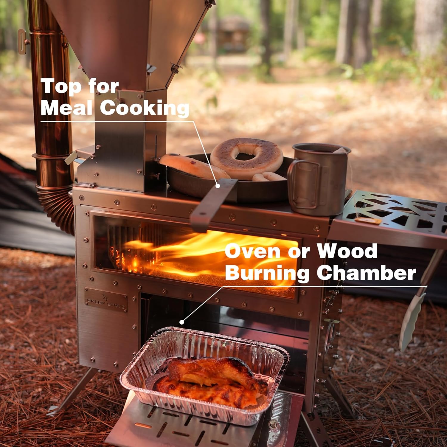 Outdoor Camping Stove with Oven, Multi-Fuel Tent Stove Compatible with Wood or Pellets, Portable Stove with Chimney Pipes for Outdoor Use Only（Model: GreenStovehori 5 Max）