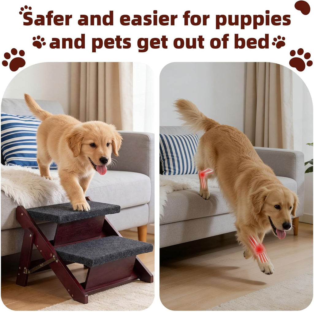 MEWANG Wooden Pet Stairs/Pet Steps - 2-in-1 Foldable Stairs & Ramp (17.3" L x 17.24" W x 13" H)