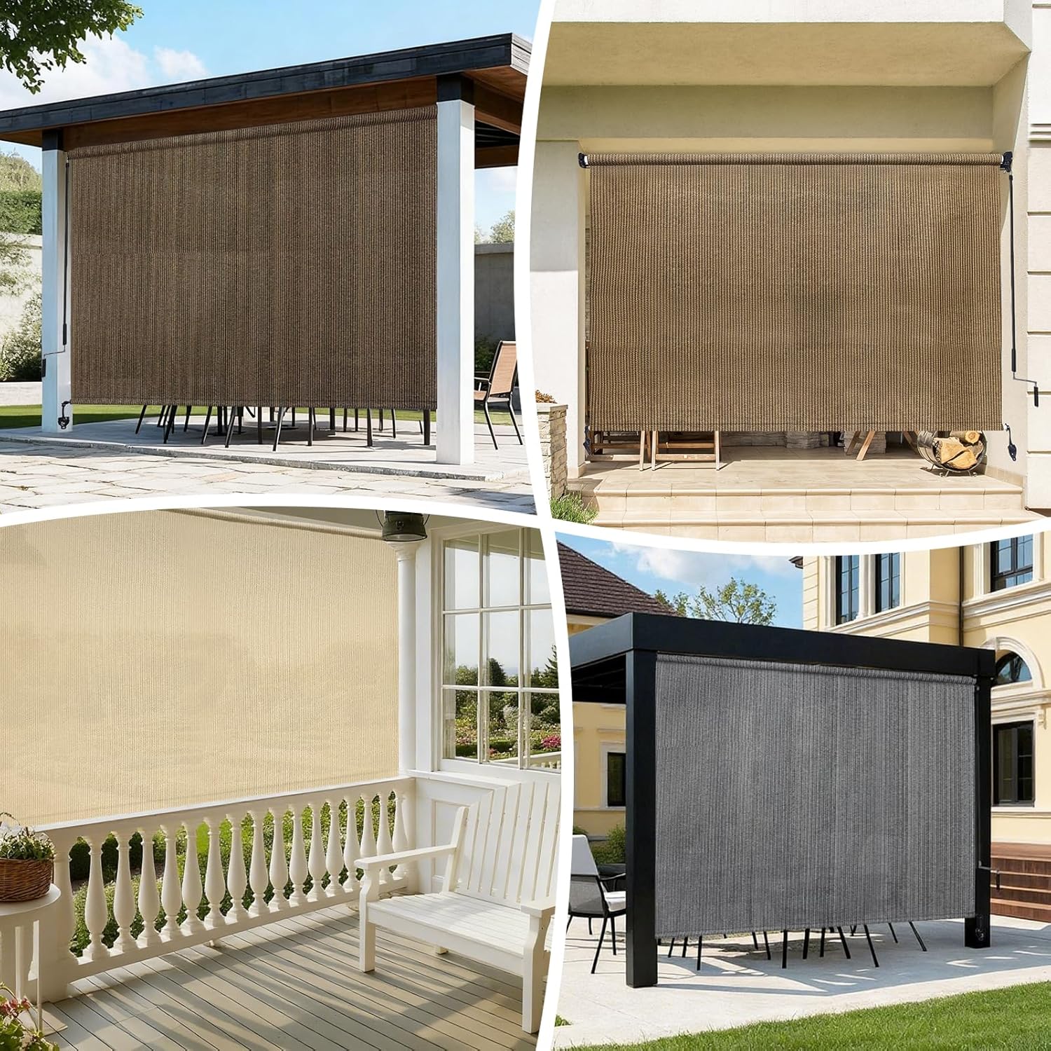 KANAGAWA 8'(W) x8'(H) Light Grey Outdoor Roller Shade - Cordless Exterior Roll Up Sun Shade for Patio, Pergola, Front Porch, Gazebo - Outdoor Blinds Screens for Patio
