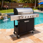 Endark 6-Burner 68,500 BTU Propane Gas Grill with Side Burner, Stainless Steel & Porcelain Grates, Wheeled BBQ Grill for Patio, Garden, Backyard, Outdoor Cooking
