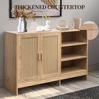 SHALLWE 51" Rattan Buffet Cabinet, Modern Accent Sideboard with Adjustable Shelves
