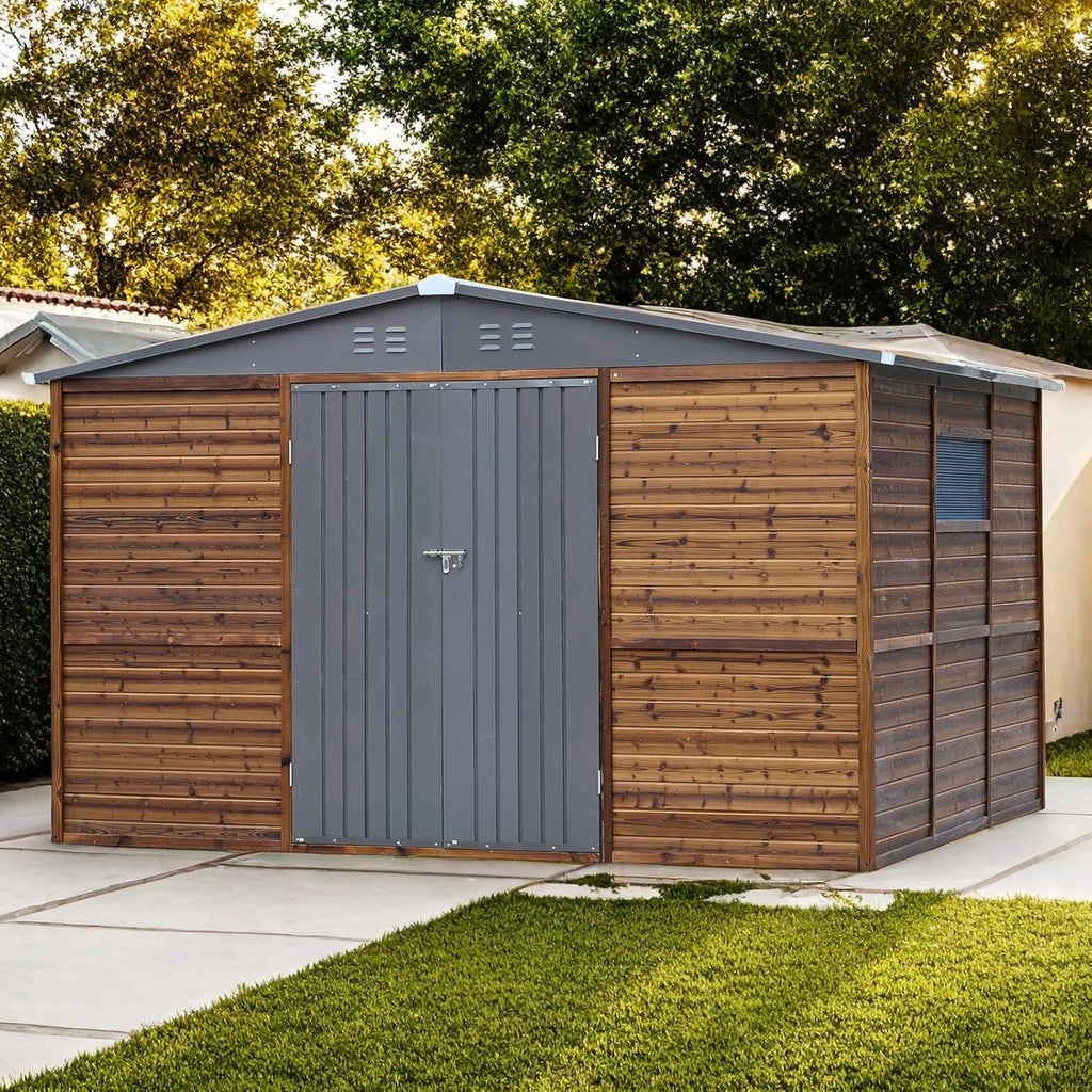 6 * 8FT Endark Wood Heavy-Duty Metal Storage Shed with Lockable Sliding Doors