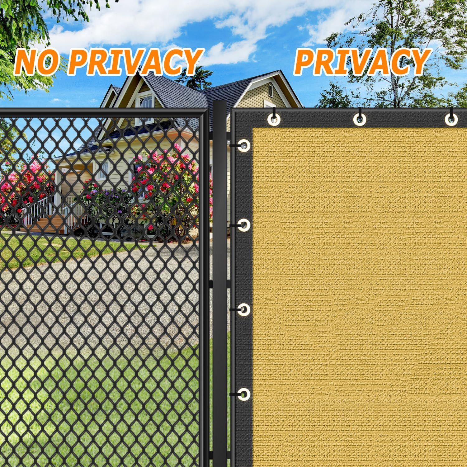 KANAGAWA 5ft x 50ft Privacy Screen Fence, 90% Blockage Heavy Duty 175 GSM Fencing Mesh Net Cover for Outdoor Wall Garden Yard Backyard 80 Cable Zip Ties Included Sand