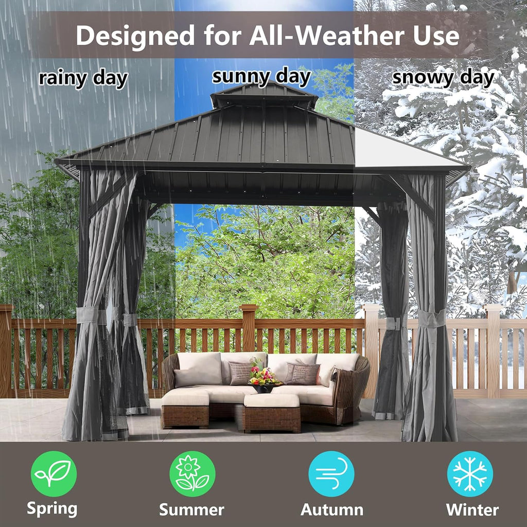 10 * 10FT Gazebo with Galvanized Steel Double Top Canopy