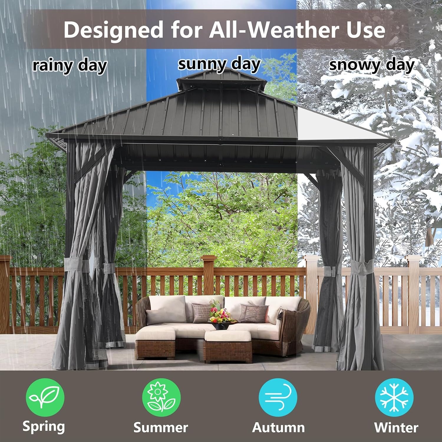 10 * 10FT Gazebo with Galvanized Steel Double Top Canopy