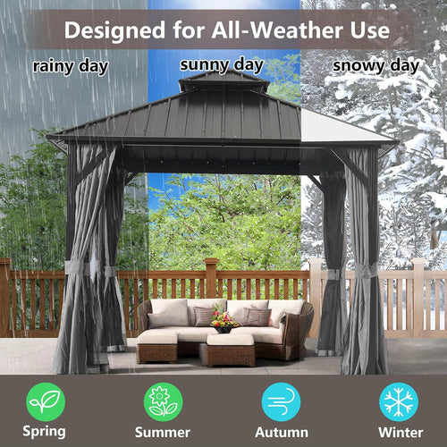 10 * 10FT Gazebo with Galvanized Steel Double Top Canopy