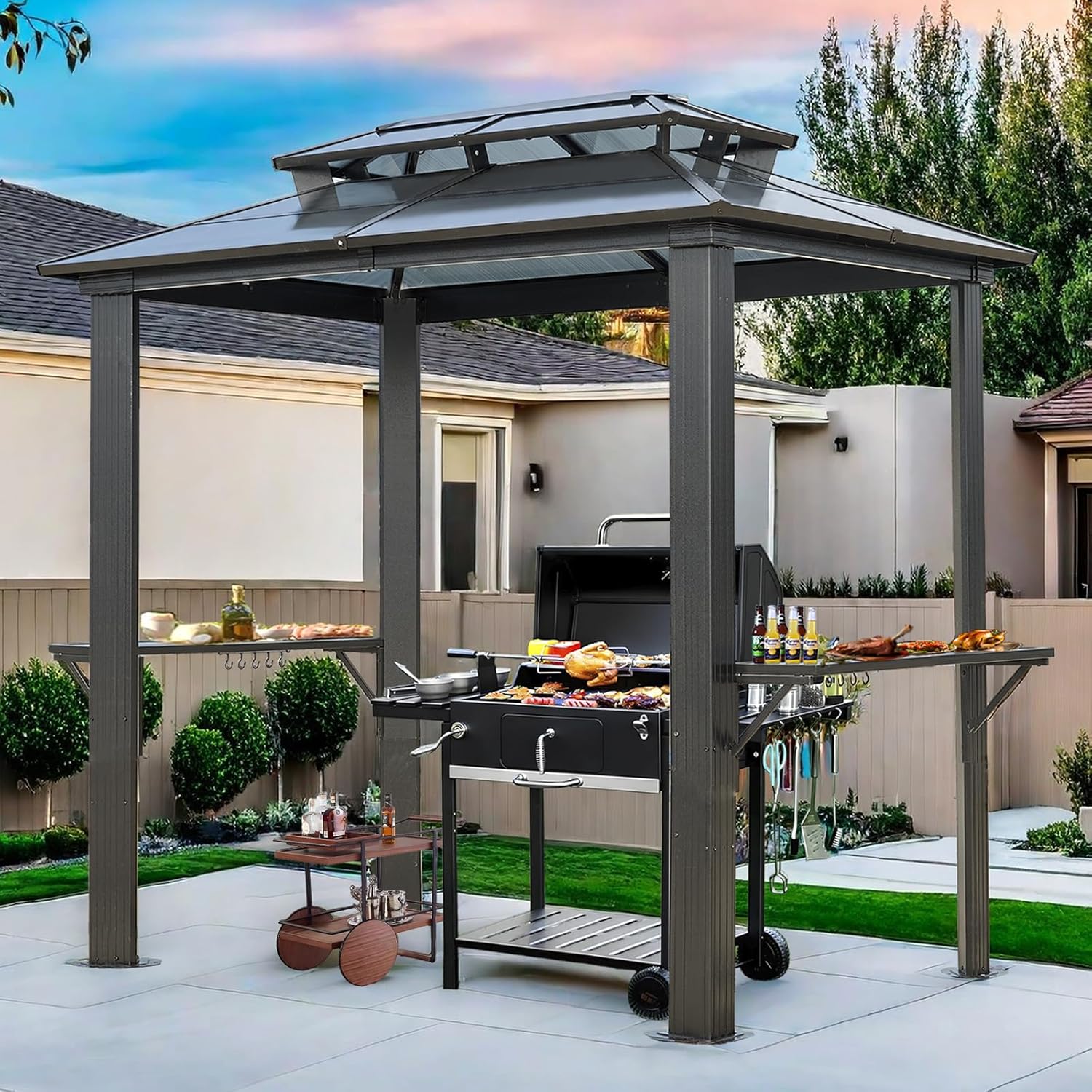 10 * 10FT Gazebo with Galvanized Steel Double Top Canopy