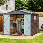 8 * 8FT Endark Wood Heavy-Duty Metal Storage Shed with Lockable Sliding Doors
