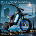 DK-12 Electric Dirt Bike for Kids Ages 3-10, 700W Peak Motor Electric Motorcycle Up to 15.5MPH 36V Battery 14 Mile Long-Range, 12'' Air Tires,3-Speed Modes Electric Bike for Kids