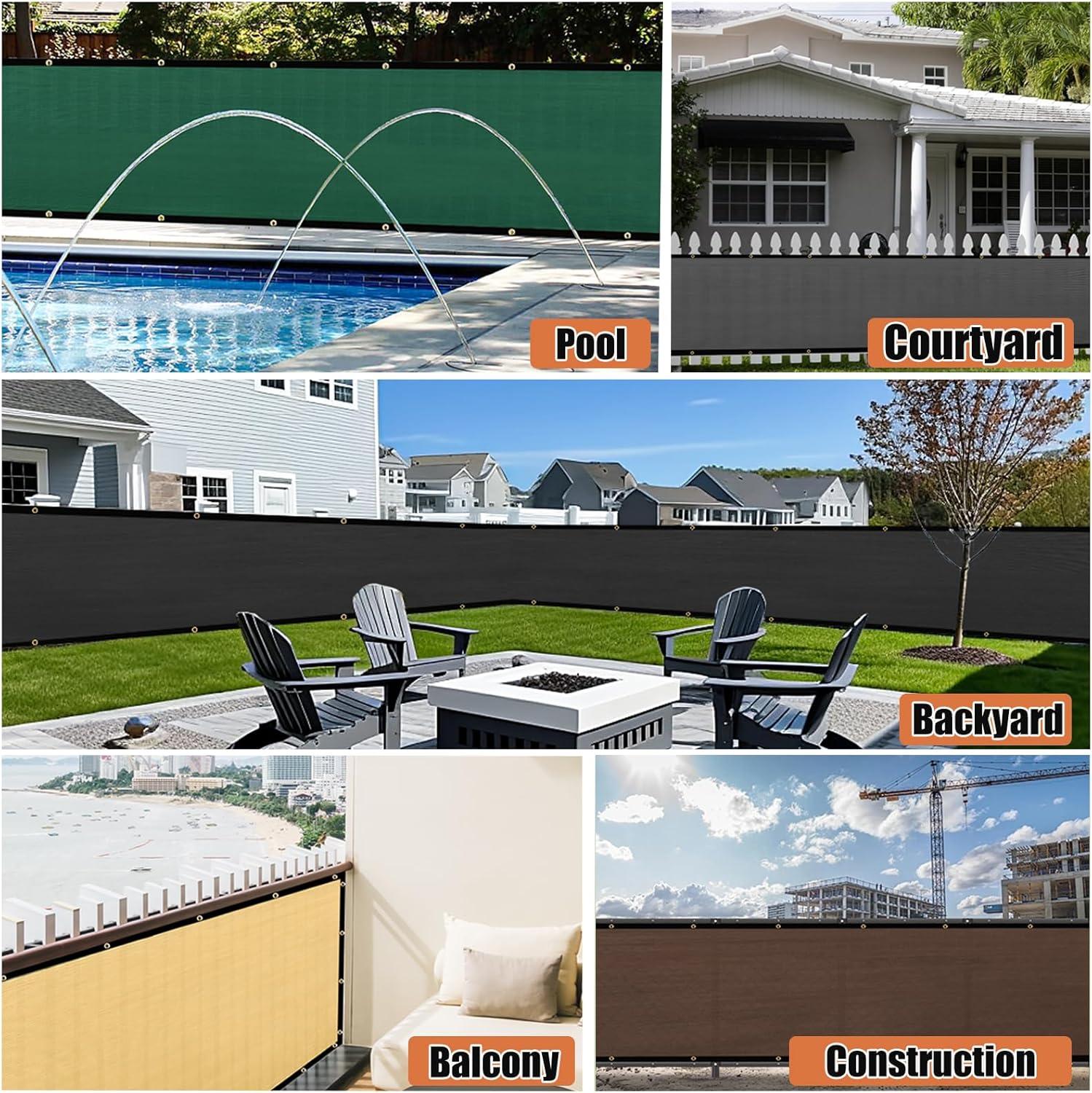 KANAGAWA 5ft x 50ft Privacy Screen Fence, 90% Blockage Heavy Duty 175 GSM Fencing Mesh Net Cover for Outdoor Wall Garden Yard Backyard 80 Cable Zip Ties Included Sand