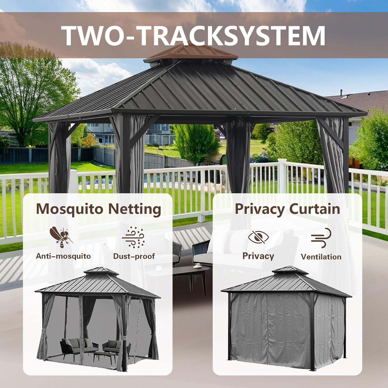 10 * 10FT Gazebo with Galvanized Steel Double Top Canopy