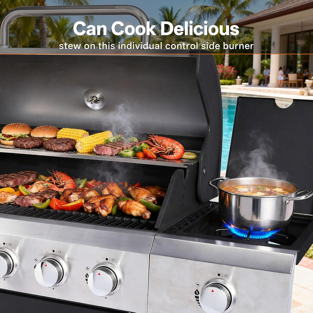 Endark 5-Burner 58,500 BTU Outdoor Propane Gas Grill with Side Burner, Stainless Steel & Porcelain Grates, Wheeled BBQ Grill for Patio, Garden, Backyard
