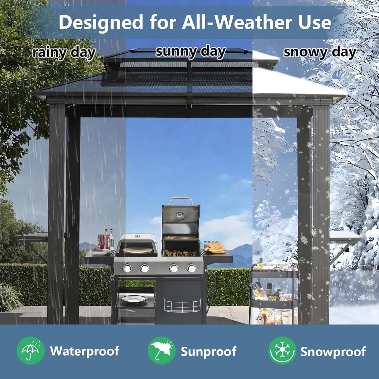 Endark 8'x5' Grill Hardtop Polycarbonate Gazebo with Double Roof
