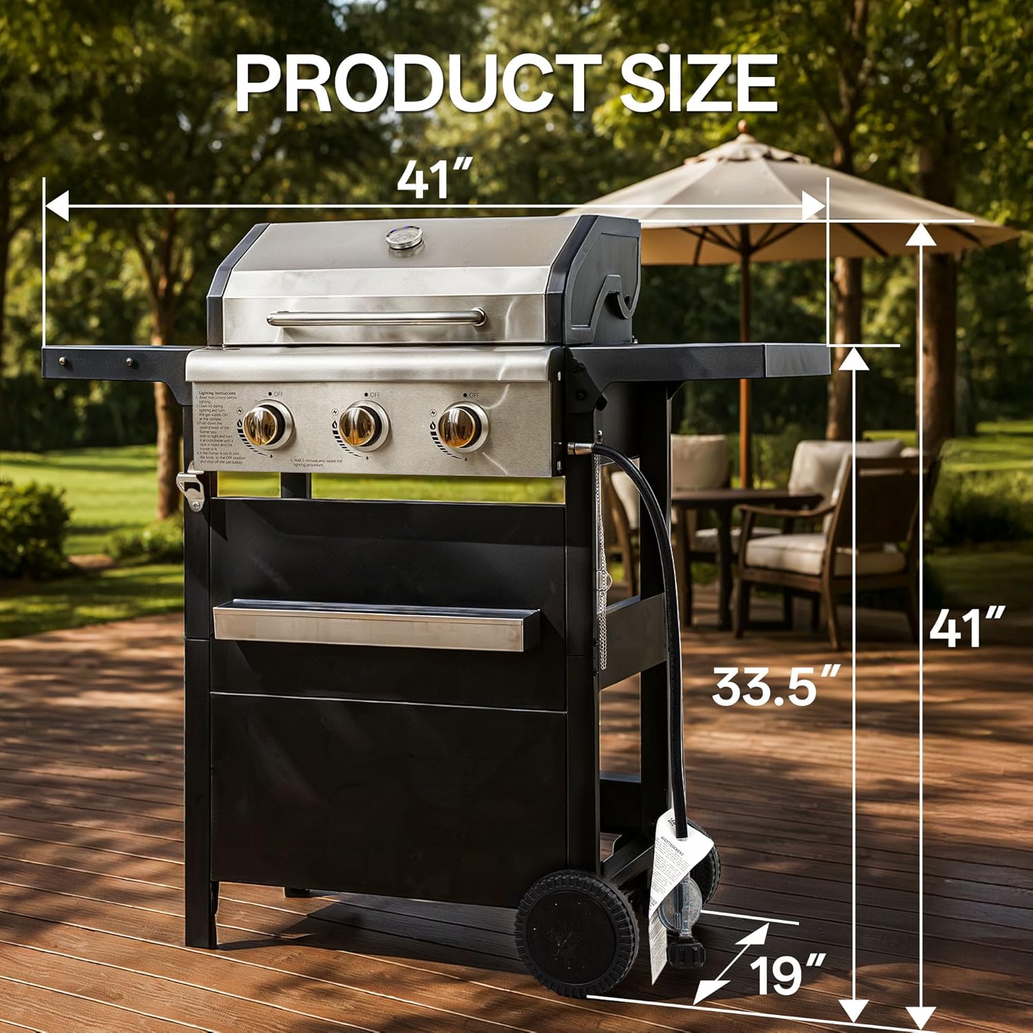 Endark 3-Burner Propane Gas Grill,Heavy Duty Freestanding Outdoor BBQ Barbecue Stainless Steel Lid,Large Cooking Area,Side Shelves &amp; Storage Cabinet,Portable Patio Backyard Camping