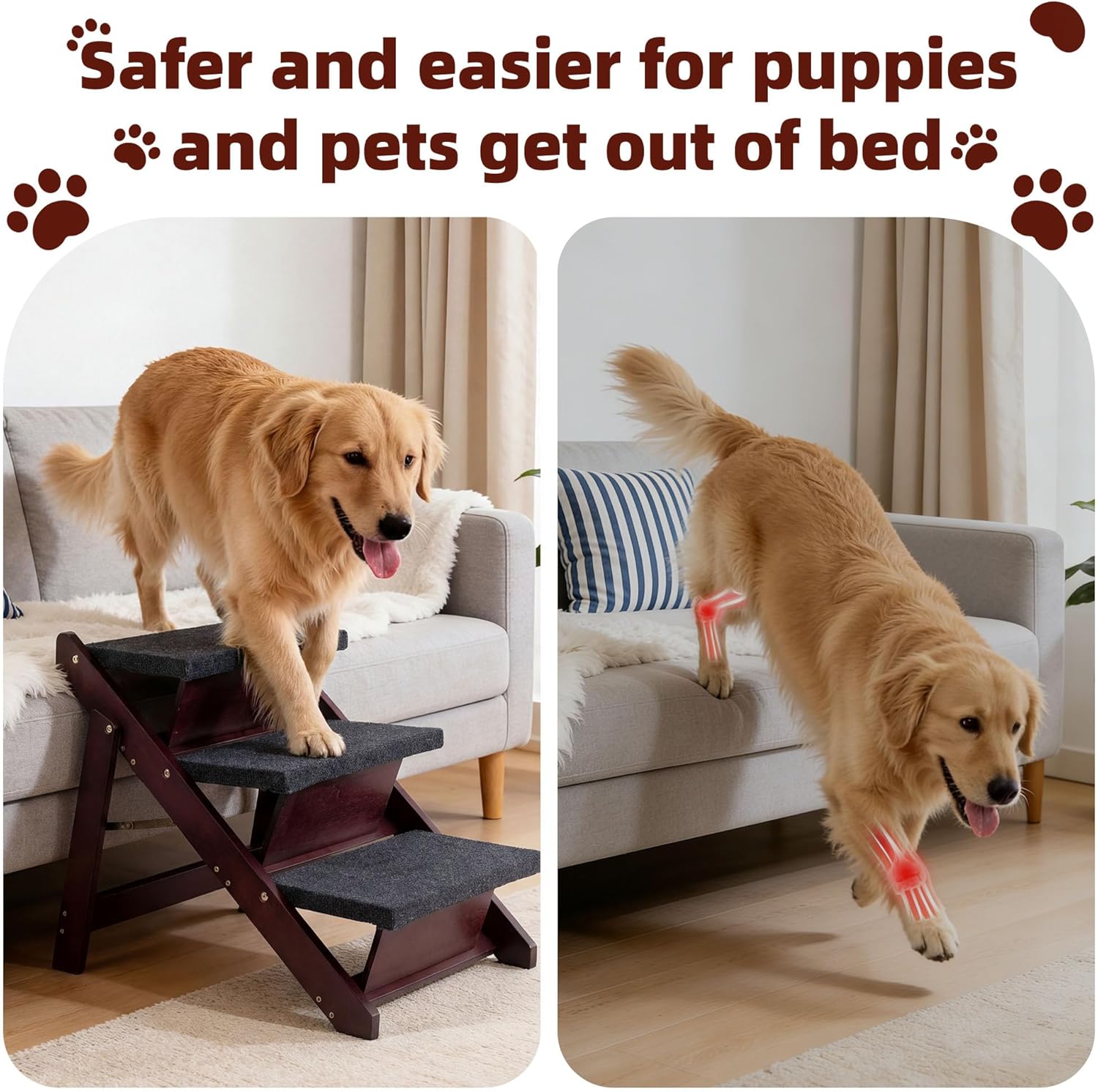 MEWANG Wooden Pet Stairs/Pet Steps, Up to 220 Pounds(24.8" L x 17.2" W x 19.5" H)