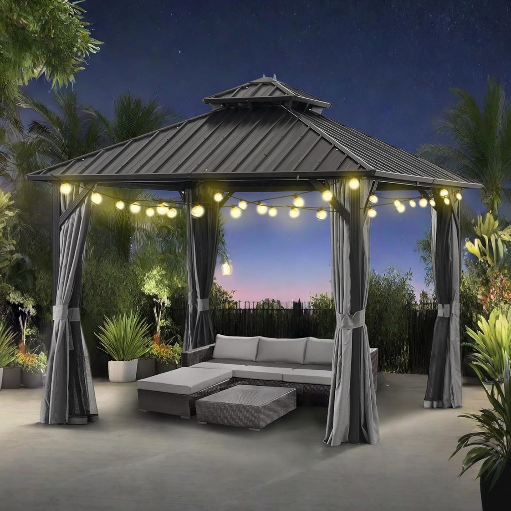 10 * 10FT Gazebo with Galvanized Steel Double Top Canopy