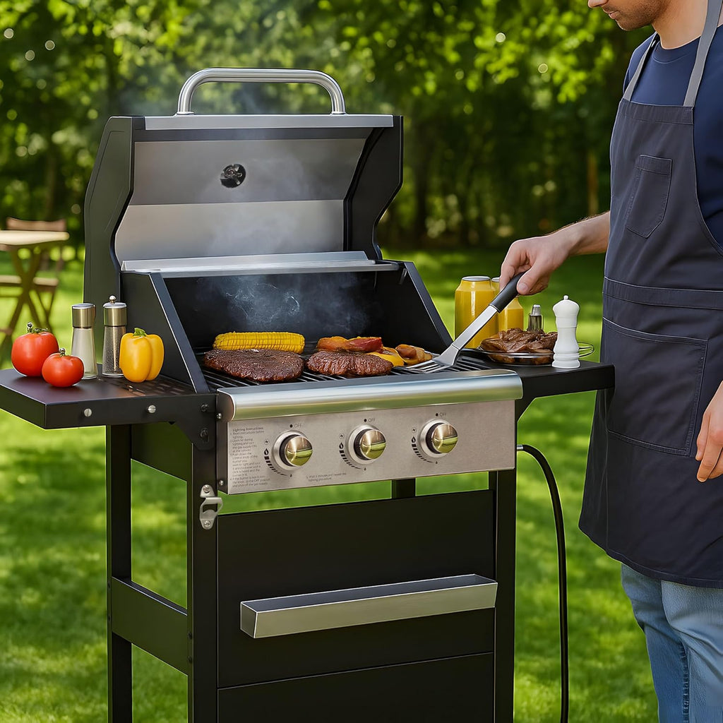 Endark 3-Burner Propane Gas Grill,Heavy Duty Freestanding Outdoor BBQ Barbecue Stainless Steel Lid,Large Cooking Area,Side Shelves &amp; Storage Cabinet,Portable Patio Backyard Camping