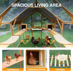 Walk-in Chicken Coop Outdoor with Waterproof Cover, 110" Large Cat Enclosure for Outdoor, Wooden Kitten Playpen with Galvanized Wire Mesh, 2 Small Doors & Safety Lock