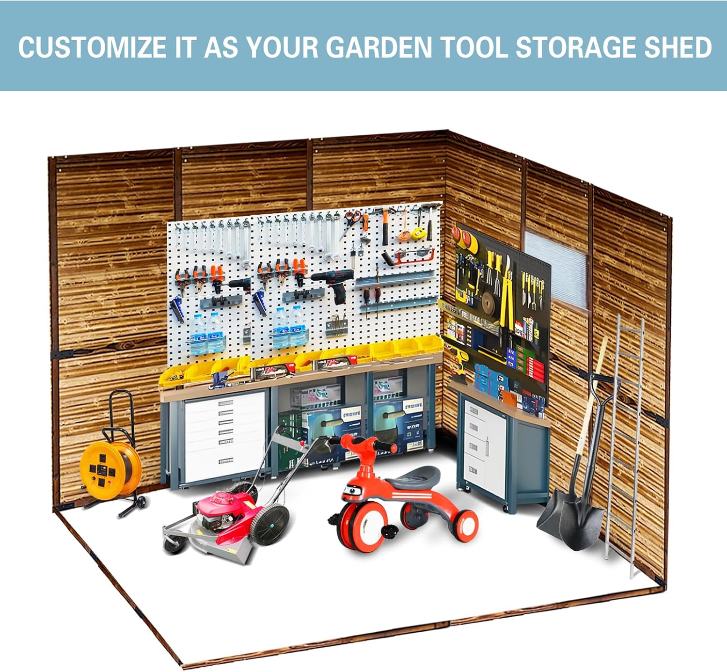 8 * 8FT Endark Wood Heavy-Duty Metal Storage Shed with Lockable Sliding Doors