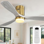 Sofucor Ceiling Fans with Lights 52 Inch Flush Mount Ceiling Fan with Remote Control, Wood Blades Modern Outdoor Ceiling Fans for Bedroom/Farmhouse/Patio/Indoor, Quiet DC Motor