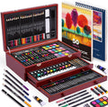 Deluxe Art Set with 2 Drawing Pads, Crayons, Acrylic Paints, Colored Pencils Set in Wooden Case, Professional Art Kit for Adults, Artist and Teens, Paint Supplies