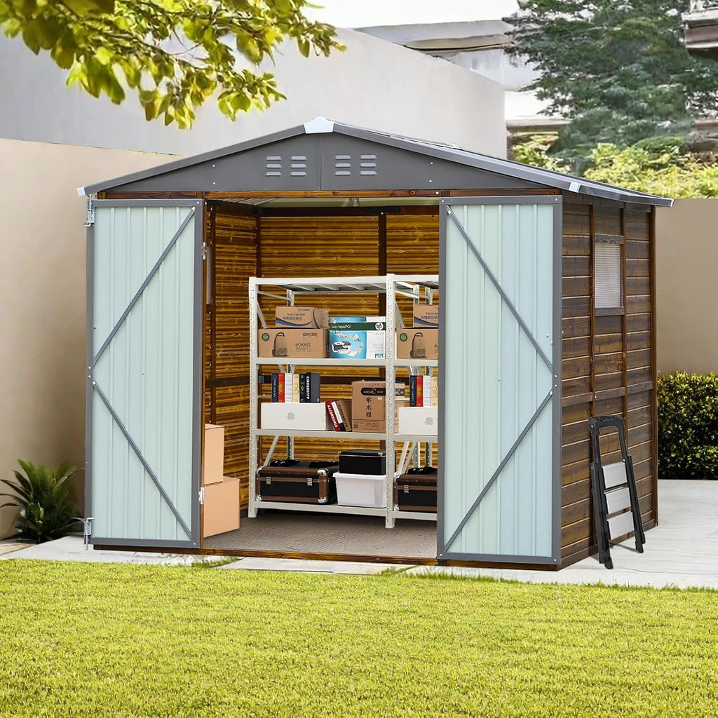 6 * 8FT Endark Wood Heavy-Duty Metal Storage Shed with Lockable Sliding Doors