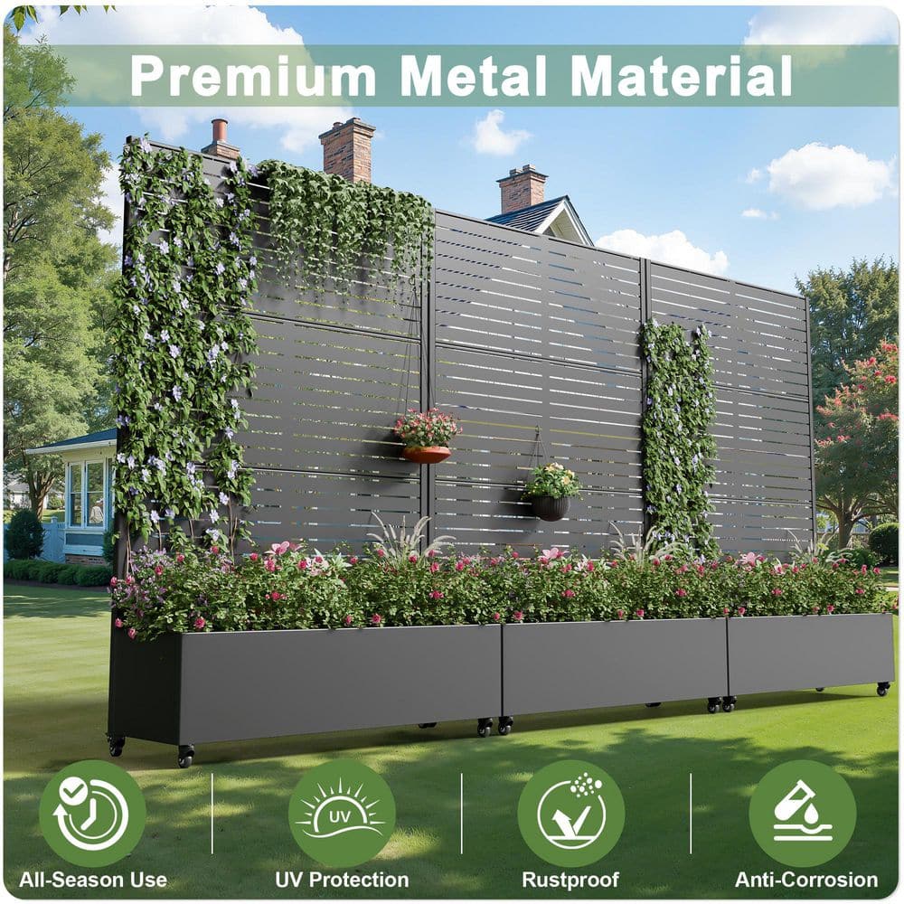 1 Piece 71.37 in. H x 46.8 in. W Black Metal Rectangle Outdoor Planting Box with Climbing Frame Decorative Art Panel