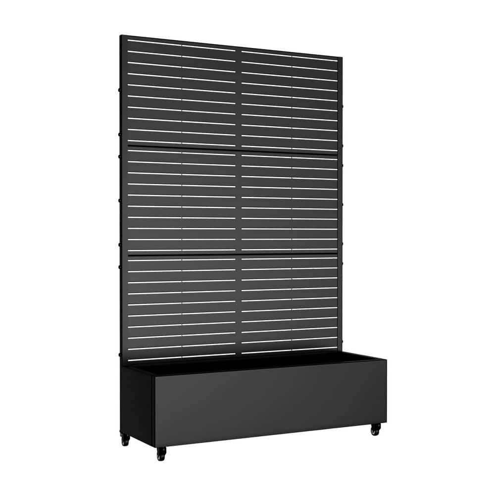 1 Piece 71.37 in. H x 46.8 in. W Black Metal Rectangle Outdoor Planting Box with Climbing Frame Decorative Art Panel