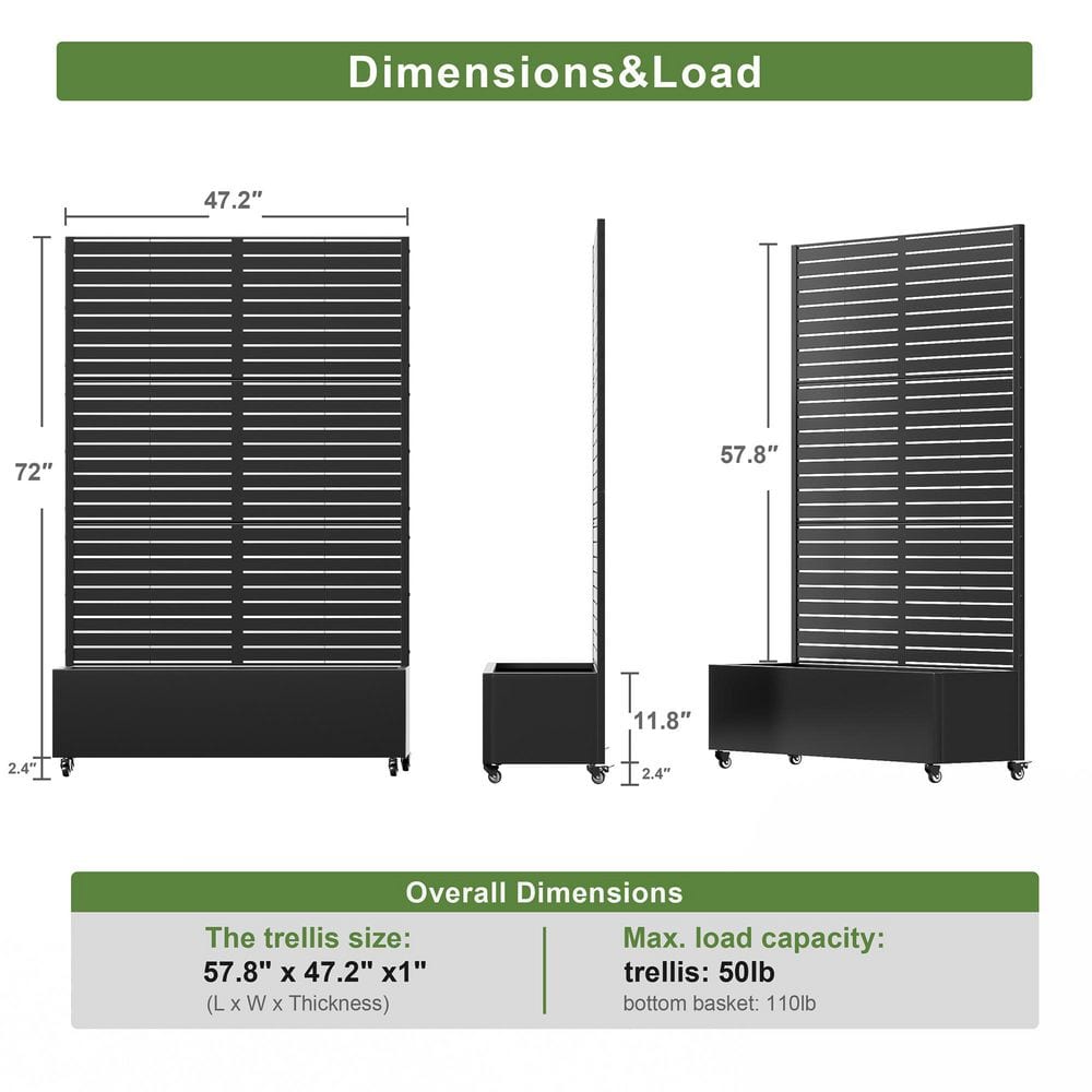 1 Piece 71.37 in. H x 46.8 in. W Black Metal Rectangle Outdoor Planting Box with Climbing Frame Decorative Art Panel