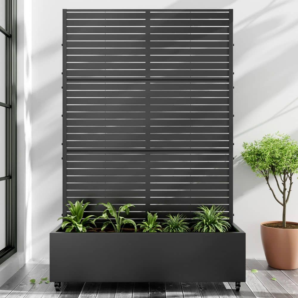 1 Piece 71.37 in. H x 46.8 in. W Black Metal Rectangle Outdoor Planting Box with Climbing Frame Decorative Art Panel